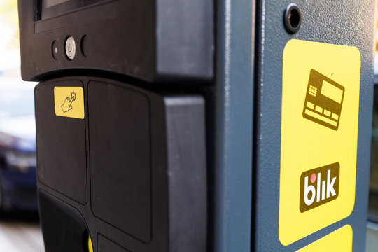Warsaw/Poland - June 5, 2025: Close-up of payment terminal with BLIK and card symbols