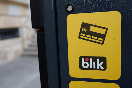 Warsaw/Poland - June 5, 2025: Close-up of payment terminal with BLIK and card symbols