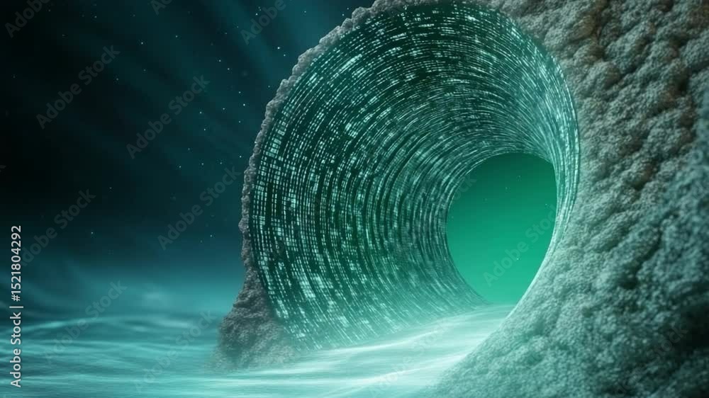 Poster mystical tunnel: a glowing emerald tunnel beckons viewers with an aura of mystery. a 3d illustration