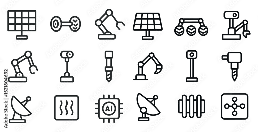 Poster robotics and technology icons collection for ai and automation design projects