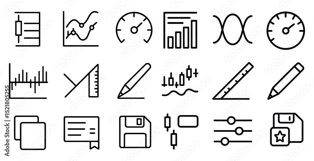 Aufkleber business and analytics icon set for data visualization and reports