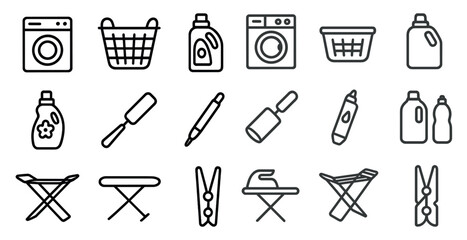 Household laundry symbols for washing, ironing, and detergent essentials