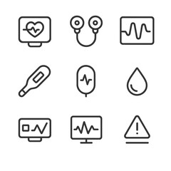 Biofeedback Icon Set. Outline icon set of biofeedback and physiological sensing: heart rate monitor, skin conductance sensor,