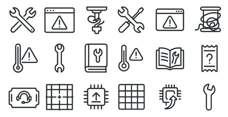 Technical support and repair tools icon set for digital and print design