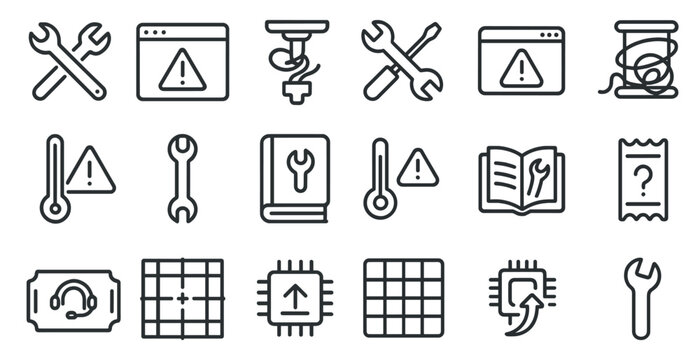 Technical support and repair tools icon set for digital and print design