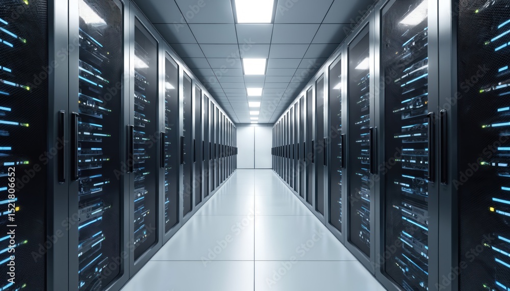 Aufkleber modern data center corridor advanced technology, organized infrastructure. server racks lined up. in