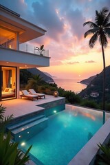 Luxury holiday villa with private pool and stunning ocean views Enjoy breathtaking sunsets and comfortable interiors, perfect for a relaxing getaway , elegant, idyllic, paradise