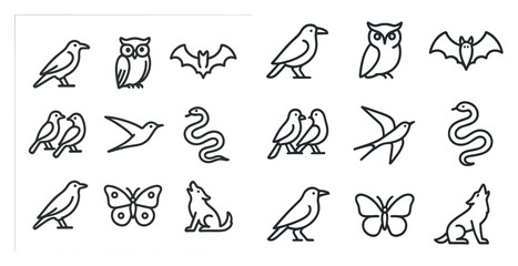 Minimalist animal line art collection featuring birds, bats, and butterflies