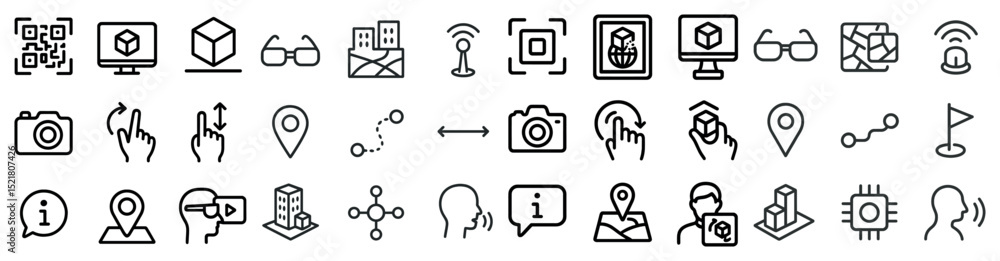 Poster digital technology and communication icon set for modern design projects