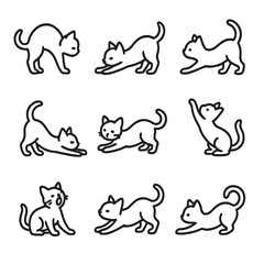 Kitten Stretch Icon Set. Outline icon set of kitten stretching poses: arching back, front-leg stretch, rear-leg stretch, full-body