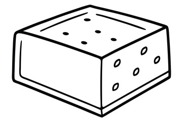 Black and White Outline of a Cube with Circular Indentations on Each Side