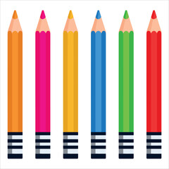 Colorful school pencils in vector set, isolated on white. Great for back to school, art supplies, and learning visuals.
