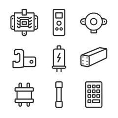 Microwave Repair Icons. Outline icon set of microwave repair: magnetron, control panel, turntable motor, door latch, high-voltage