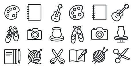 Creative arts collection featuring instruments, dance, and craft icons for design