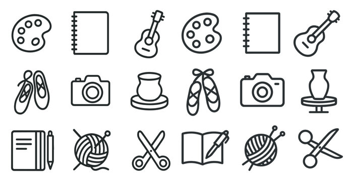 Creative arts collection featuring instruments, dance, and craft icons for design