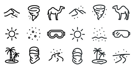 Desert exploration symbols and icons for travel and adventure design