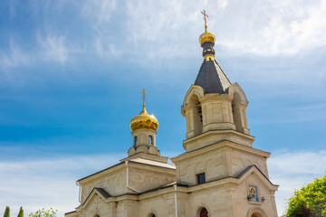 Golden domes of the Orheiul Vechi Monastery in Butuceni,  Moldova