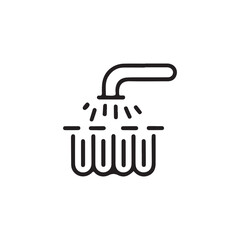 Fototapeta premium Simple line art illustration of a shower head spraying water.A clean, minimalist line drawing depicts a shower head dispensing water onto a shower stall.