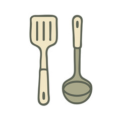  Flat vector illustration of a spatula and ladle.