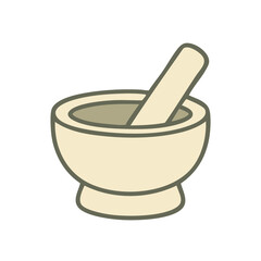 Flat vector illustration of a classic mortar and pestle.