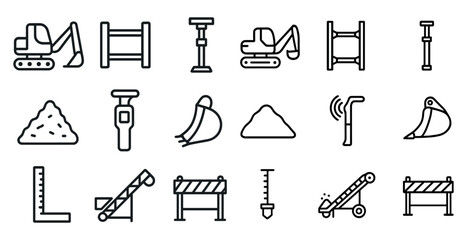 Construction equipment and tools icon set for engineering and building design