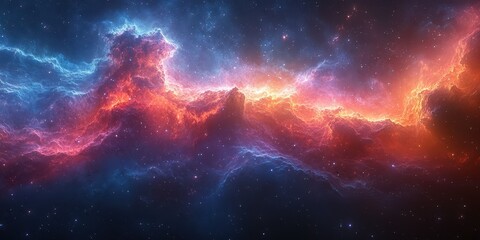 Naklejka premium Colorful cosmic cloud spreads across dark space filled with countless stars