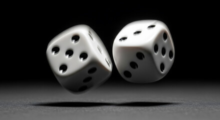 Two Generic White Six-Sided Dice Rolling in Mid-Air with Motion Blur Captured, Game of Chance Concept