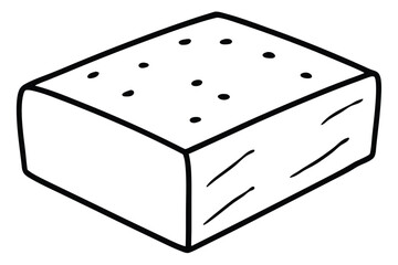 HandDrawn Black and White Illustration of a CubeShaped Food Item with Spots