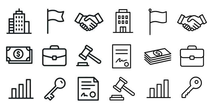 Business and legal icons for office and contract design projects