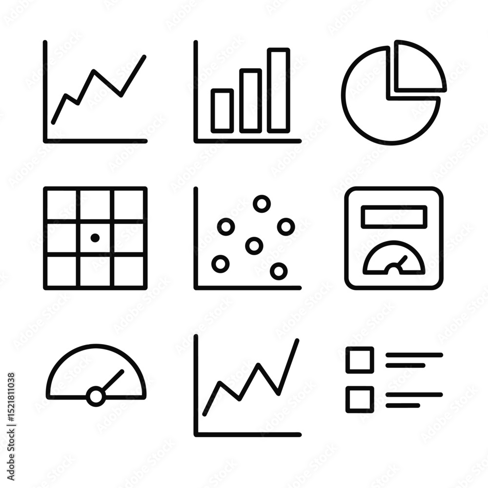 Aufkleber data visualization icons. outline icon set of data visualization widgets: line chart, bar graph, pie