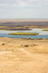 Landscape of the Sudochie Lake, Aral Sea terirtory, Karakalpakstan,  Uzbekistan