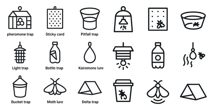 Insect trap icons collection for pest control and garden design