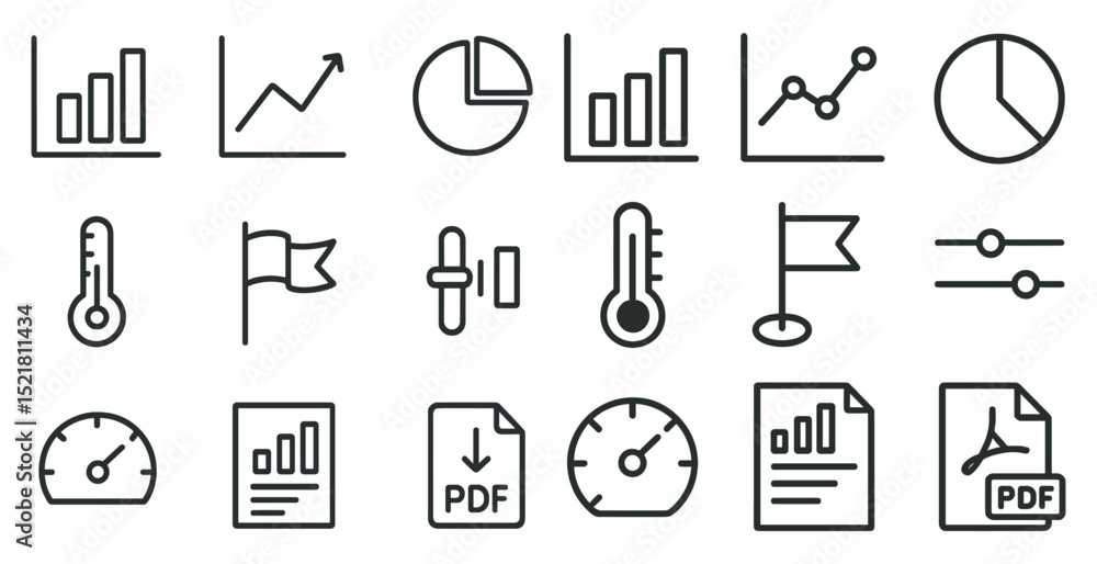 Poster data visualization and analysis icons for digital design and reports