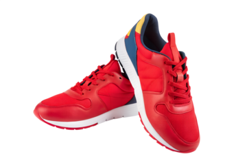 Dynamic Red Athletic Running Shoes Isolated on Transparent Background