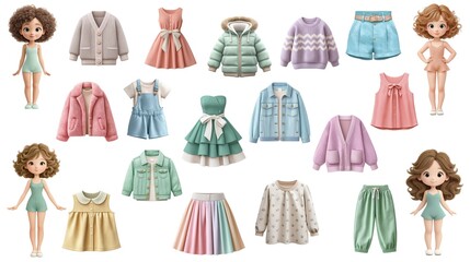 Dolls Display Delightful Fashionable Clothing Choices Girls Present Vibrant Playful Wardrobe Sets