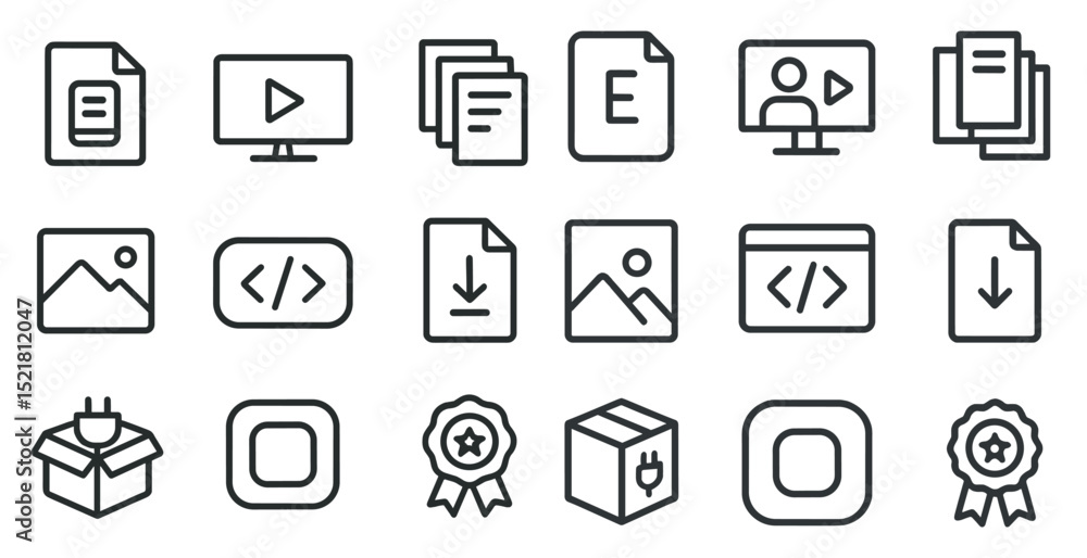 Poster minimalist media and interface icon set for digital design projects