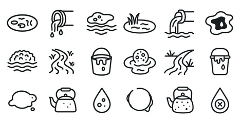Water and nature elements in minimalist icon set for design