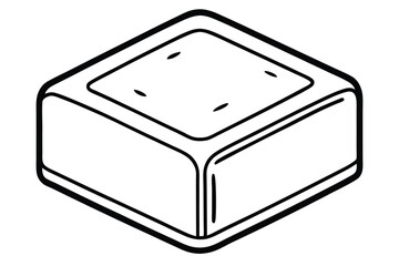 Isometric View of a Rounded Square Box with Notches, Outline Drawing