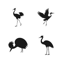 Brolga bird silhouette set perfect for crane and wetland wildlife themes vector illustration.