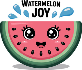 Cute Kawaii Watermelon Slice with Happy Face and Splash in Flat Style