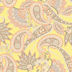 Paisley seamless vector pattern with fantastic flowers and leaves. Bohemian textile print inspired by batik. Vintage style