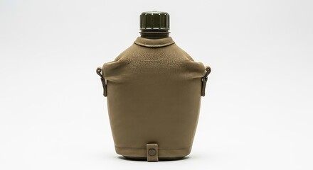 Unique Vintage-Inspired Water Canteen With Practical Design Elements and Elegant Contours Showcased Against a Minimalist Backdrop