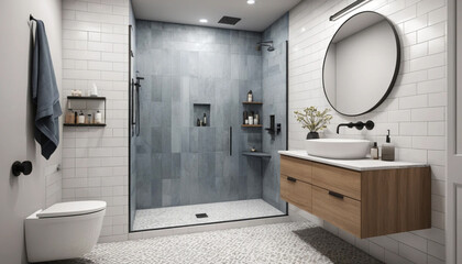 3D rendering of bathroom with stylish tile sink