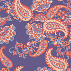 Vector textile print. Seamless Design for covers, fabrics, textiles, wrapping paper, based on antique Thai vector pattern Paisley Indian motifs and decorative floral elements