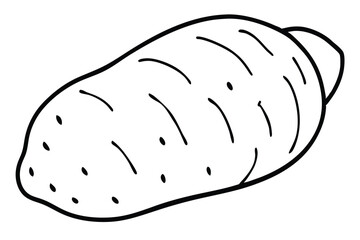 Line Art Illustration of a Sweet Potato with Sprouts and Markings Around It