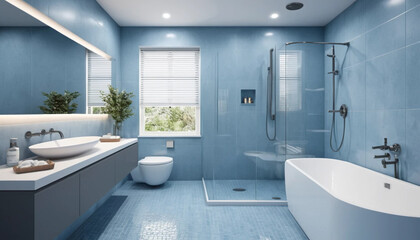 Soft blue bathroom design with 3D sink