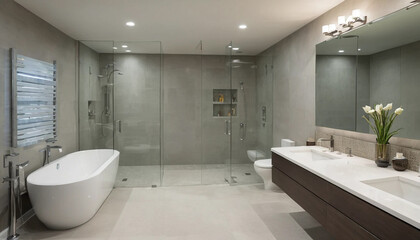 Wide space bathroom with central sink