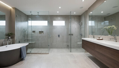 Wide space bathroom with central sink