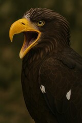 Fototapeta premium A powerful Steller's Sea Eagle with piercing yellow eyes and a majestic, commanding presence.