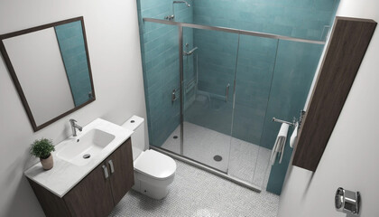 3D render small bathroom with efficient sink